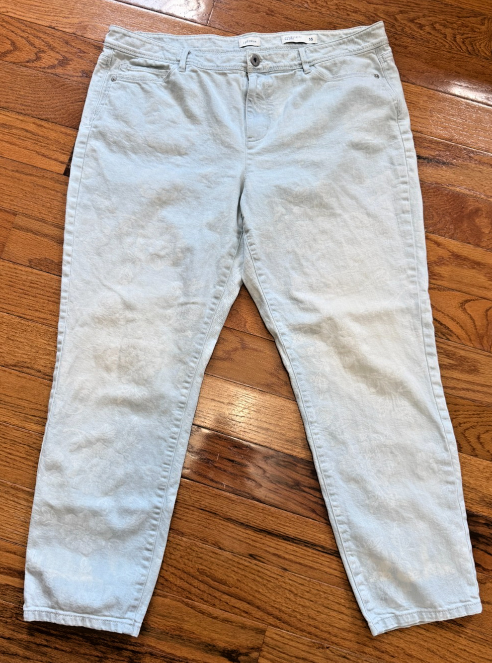 J.Jill Denim Light Wash Slim Ankle Jeans Reg Size 16 Authentic Fit Floral Print